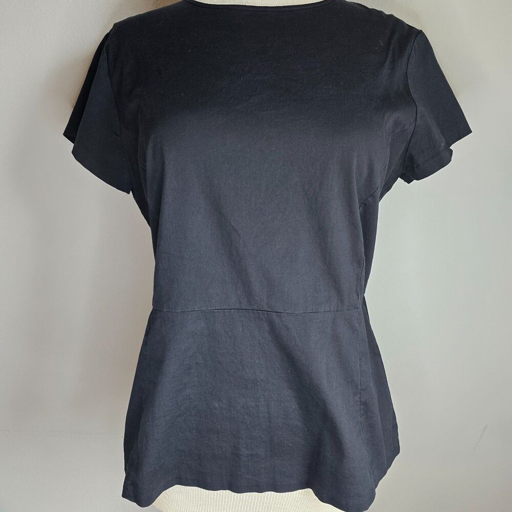 Theory Short-Sleeve Peplum Top with Exposed Back Zipper size L